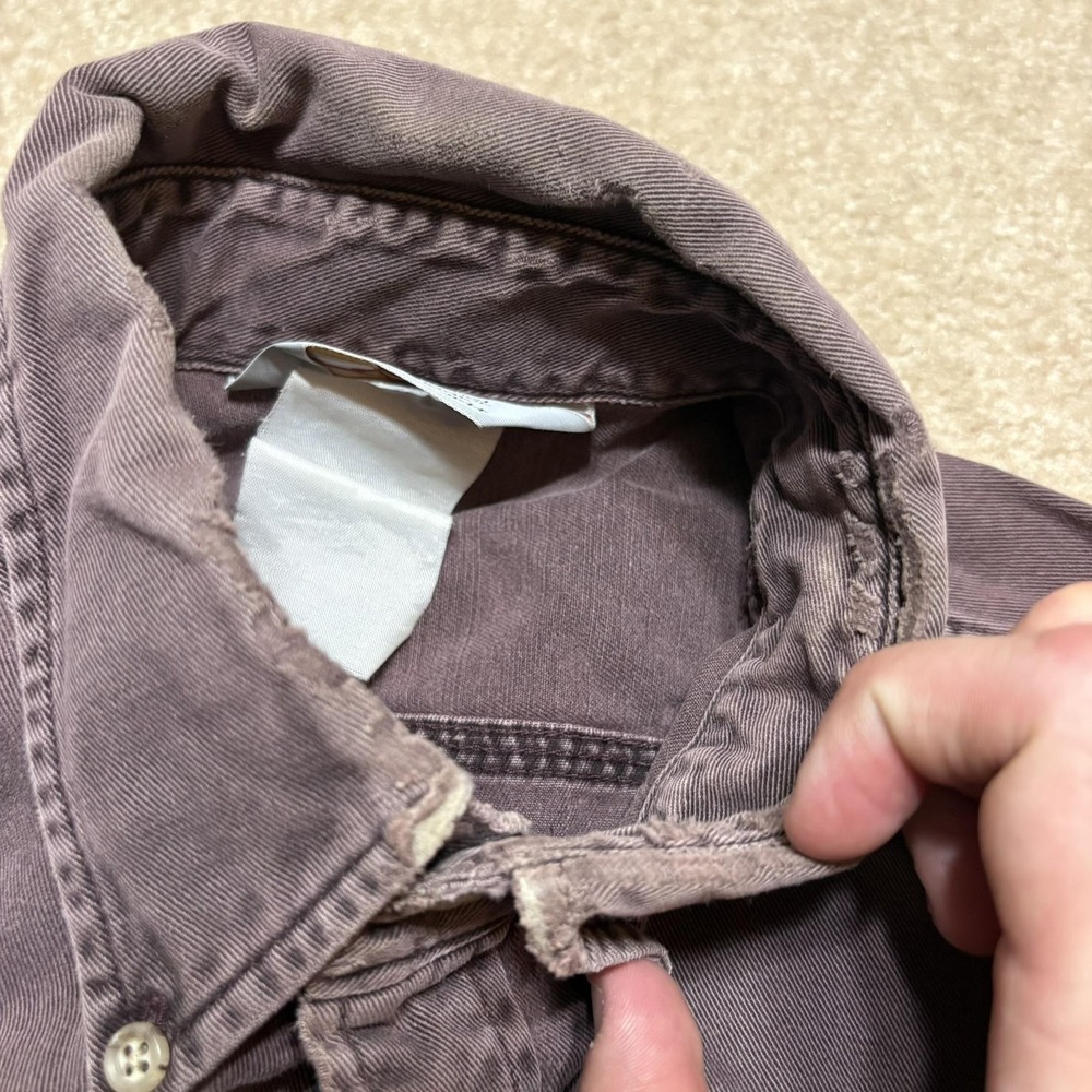 Vtg Carhartt Shirt Mens Large Purple Twill Button Up LS Faded Distressed 90s - Picture 11 of 16